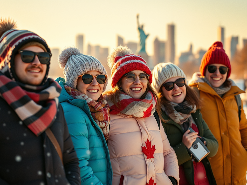To Get Warm, And Other Reasons Canadians Visit America. Pour se réchauffer, et pour d’autres raisons, les Canadiens visitent l’Amérique.