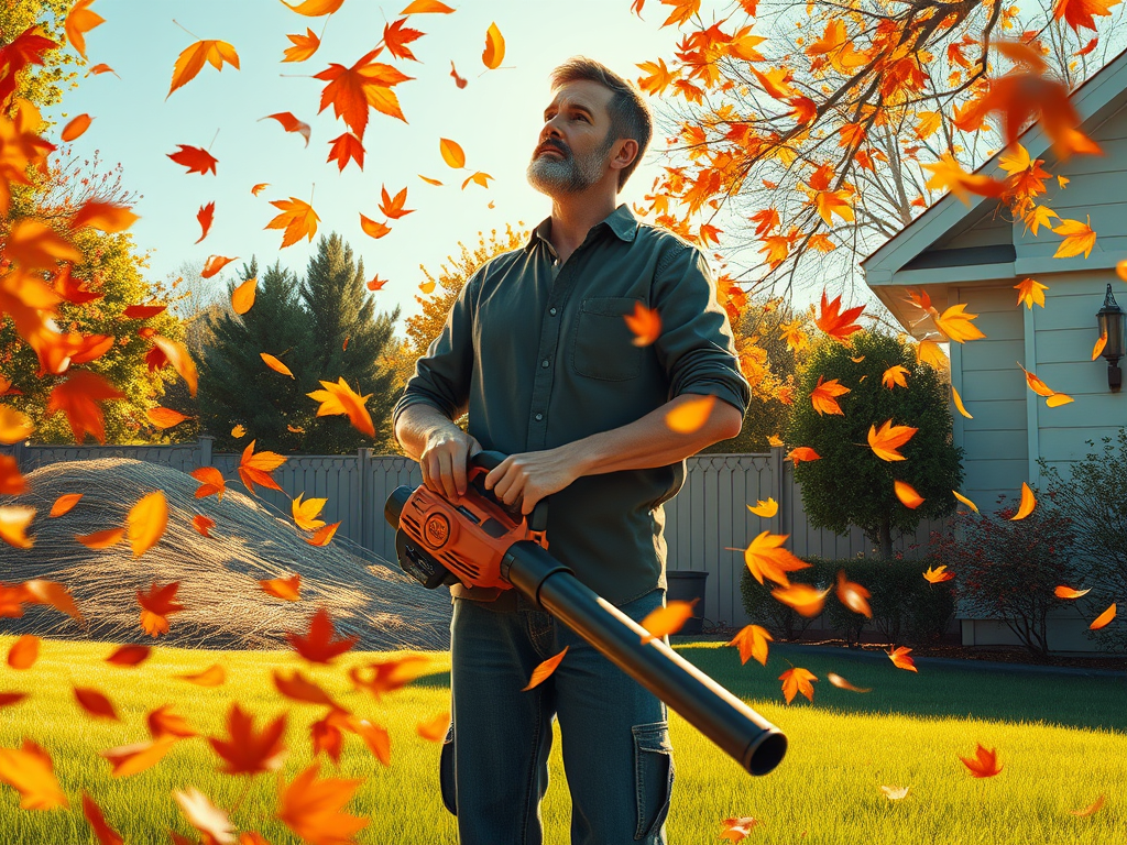 Philosophical Man Doing Yard Work Ponders Why His Leaf Blower Even Has A Low&nbsp;Setting?